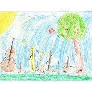 kindliche Zeichnung von verschiedenen Instrumenten mit fröhlichen Gesichtern kindliche Zeichnung von verschiedenen Instrumenten mit fröhlichen Gesichtern
