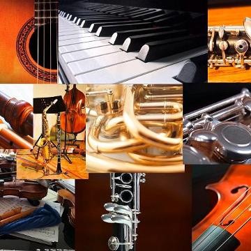 Collage von verschiedenen Musikinstrumenten Collage von verschiedenen Musikinstrumenten