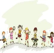 Zeichnung mit Kindern, die Instrumente spielen Zeichnung mit Kindern, die Instrumente spielen